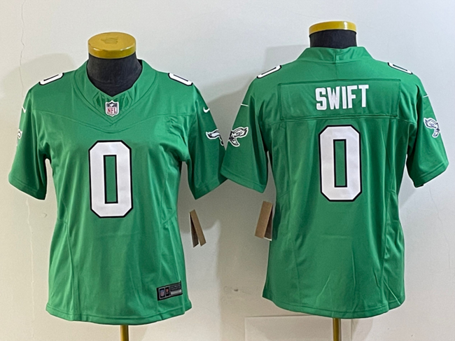Women's Philadelphia Eagles #0 D’andre Swift Kelce Green 2023 F.U.S.E. Stitched Football Jersey(Run Small)